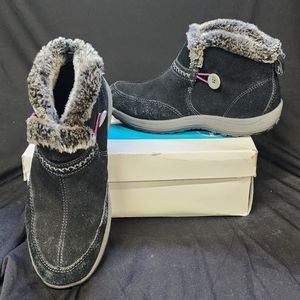 Easy Spirit Essleighride Black Suede Ankle Boots Faux Fur Lining Size 8